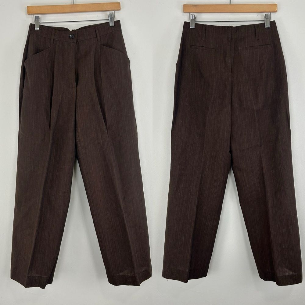 Vintage Escada Wool Linen Blend Lightweight Brown Pantsuit - Picture 7 of 8